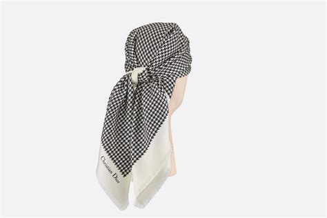 Diortwin Square Scarf Black and White Houndstooth Silk Twill.